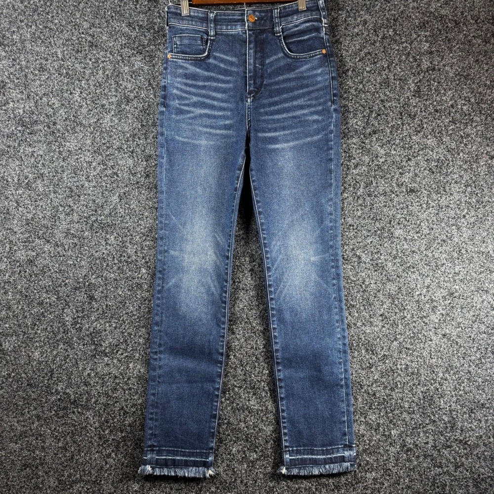 Anthropologie Pilcro High-Rise Cigarette Jeans Dark Wash Fringe Hem Size 26